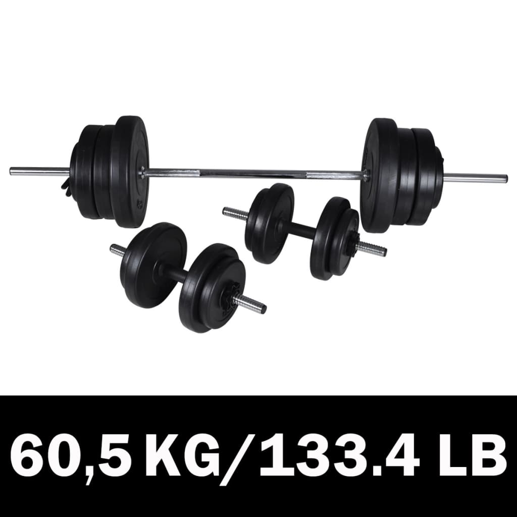 vægtstang + 2 håndvægte 60,5 kg