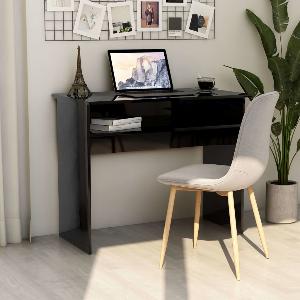 vidaXL skrivebord 90x50x74 cm konstrueret træ sort højglans