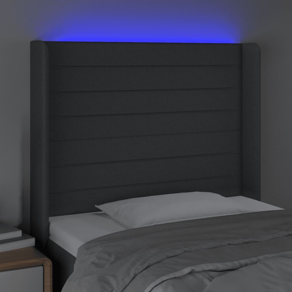 vidaXL sengegavl med LED-lys 83x16x118/128 cm stof mørkegrå