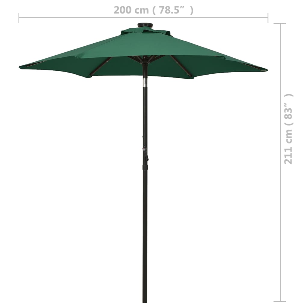 vidaXL parasol med LED-lys 200x211 cm aluminium grøn