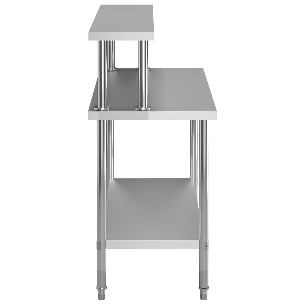 vidaXL arbejdsbord til køkken med tophylde 120x60x120 cm rustfrit stål