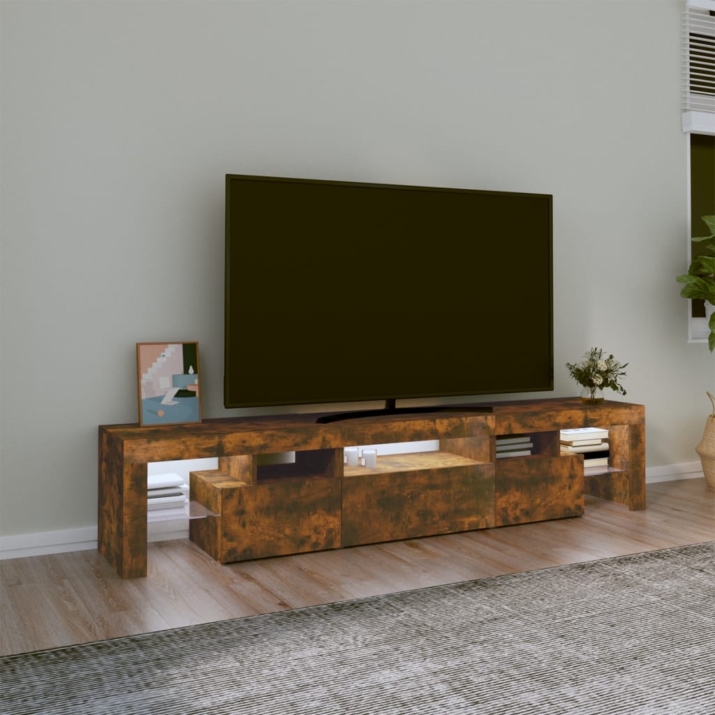 vidaXL tv-skab med LED-lys 200x36,5x40 cm røget egetræ