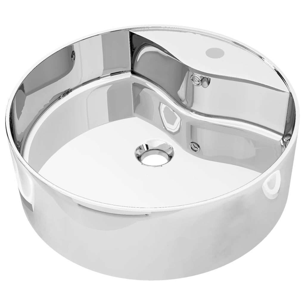 vidaXL håndvask med overløb 46,5 x 15,5 cm keramik sølvfarvet
