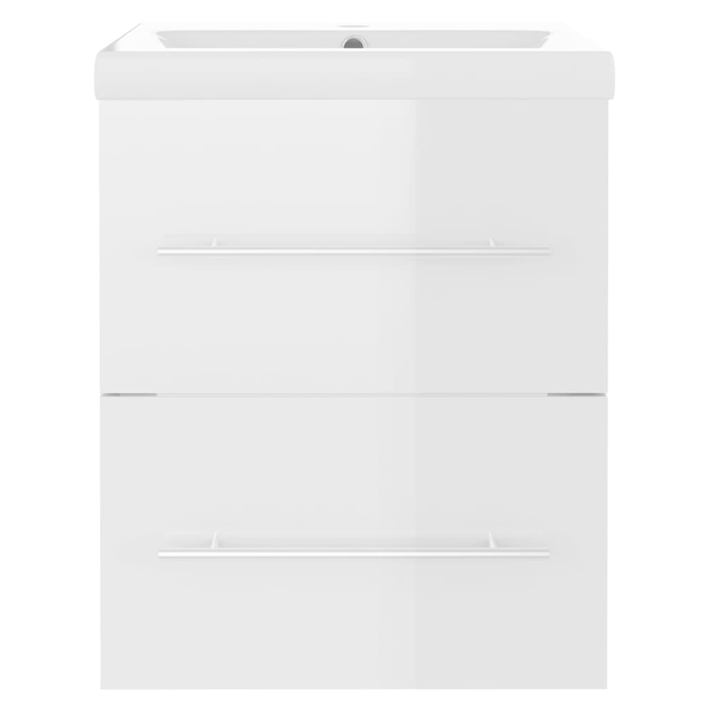 vidaXL badeværelsesmøbelsæt med håndvask spånplade hvid højglans