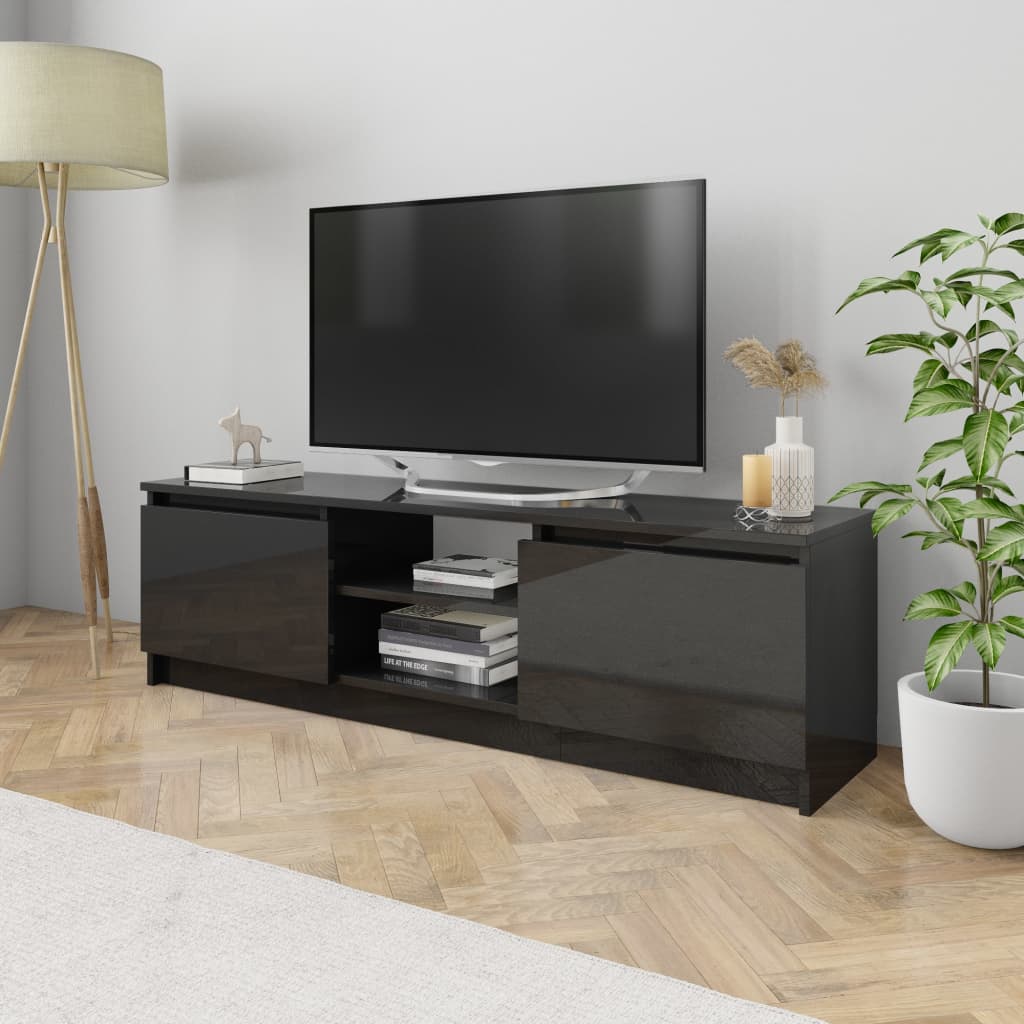 vidaXL tv-skab 120x30x35,5 cm konstrueret træ sort højglans