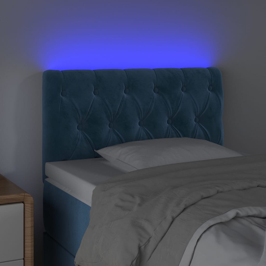 vidaXL sengegavl med LED-lys 80x7x78/88 cm velour mørkeblå