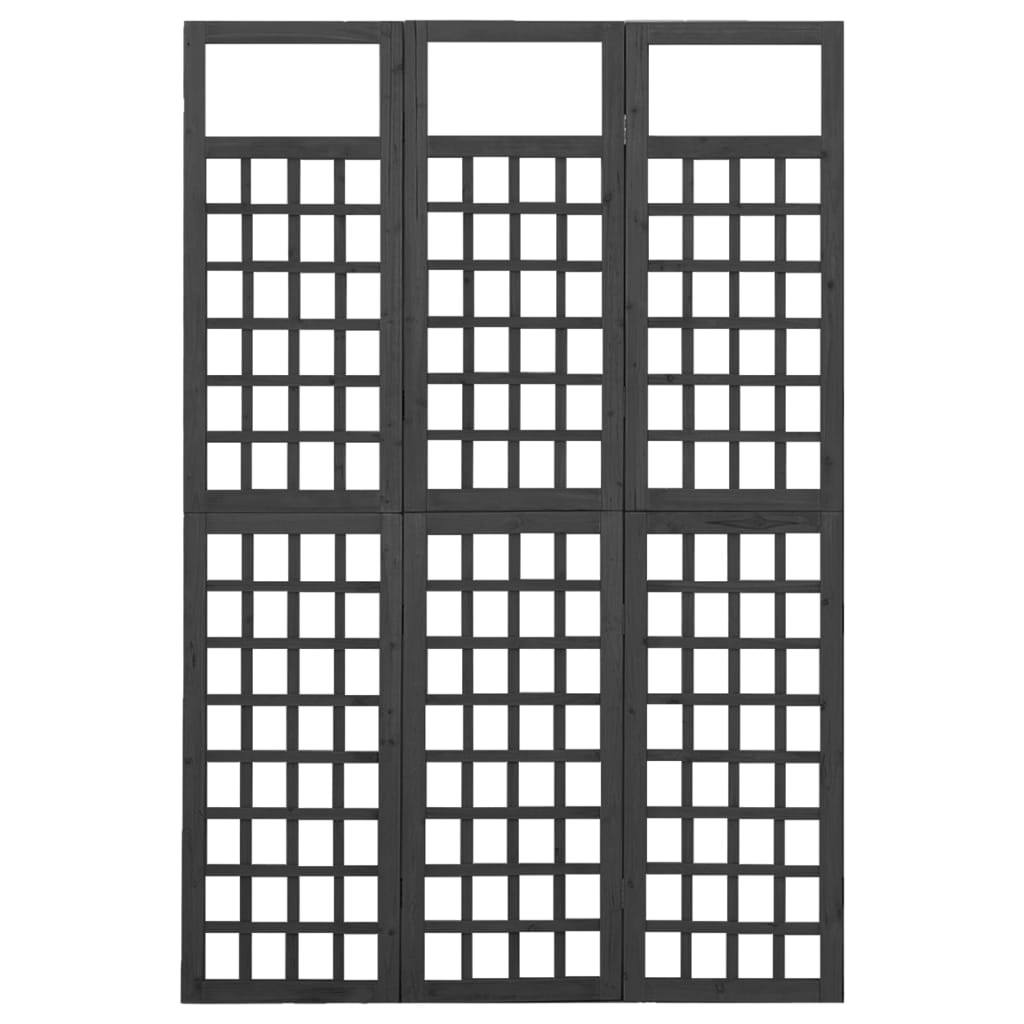 vidaXL 3-panels rumdeler/espalier 121x180 cm massivt grantræ sort