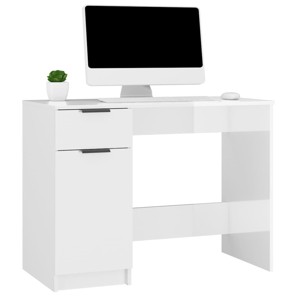 vidaXL skrivebord 100x50x75 cm konstrueret træ hvid højglans