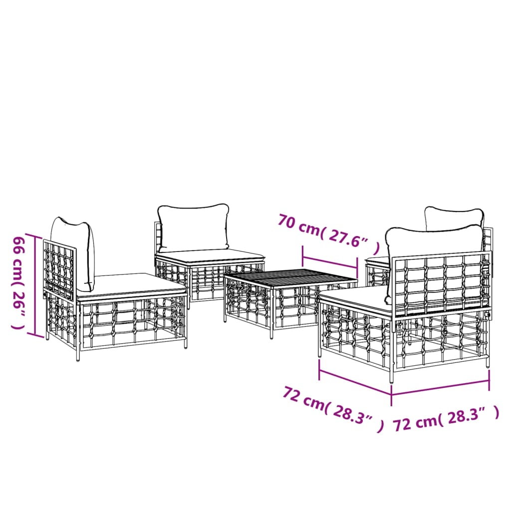 vidaXL loungesæt til haven 5 dele med hynder polyrattan antracitgrå