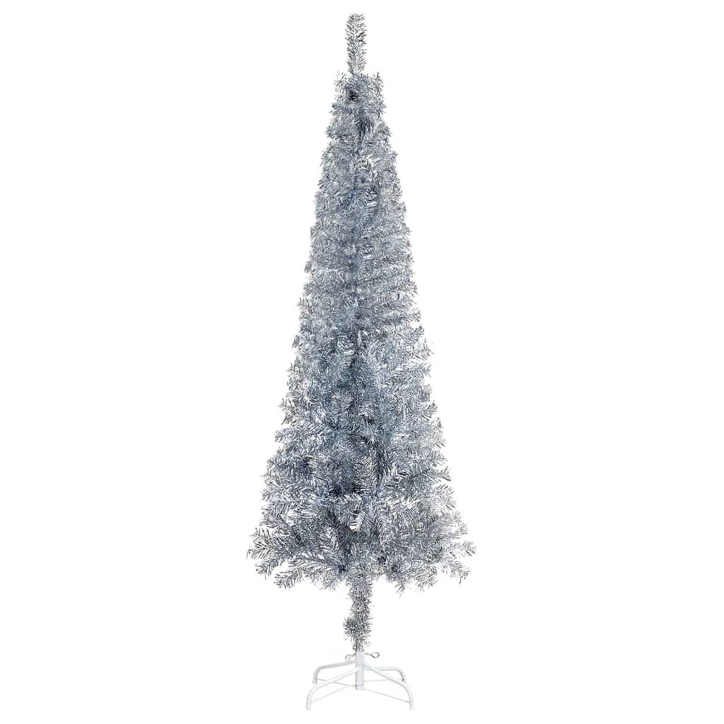 vidaXL smalt juletræ med LED-lys og kuglesæt 120 cm sølvfarvet