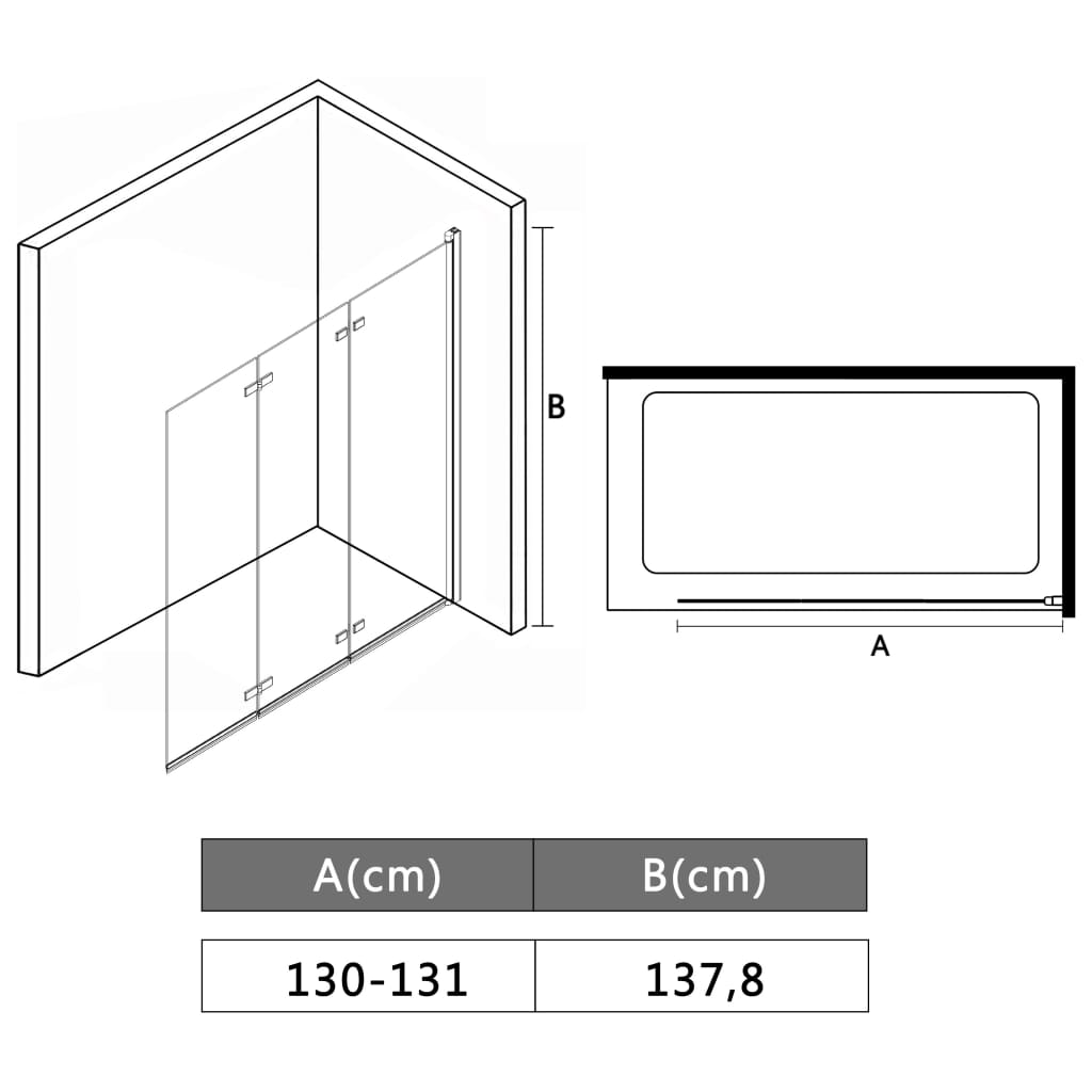 vidaXL foldbar brusekabine 3 paneler ESG 130x138 cm