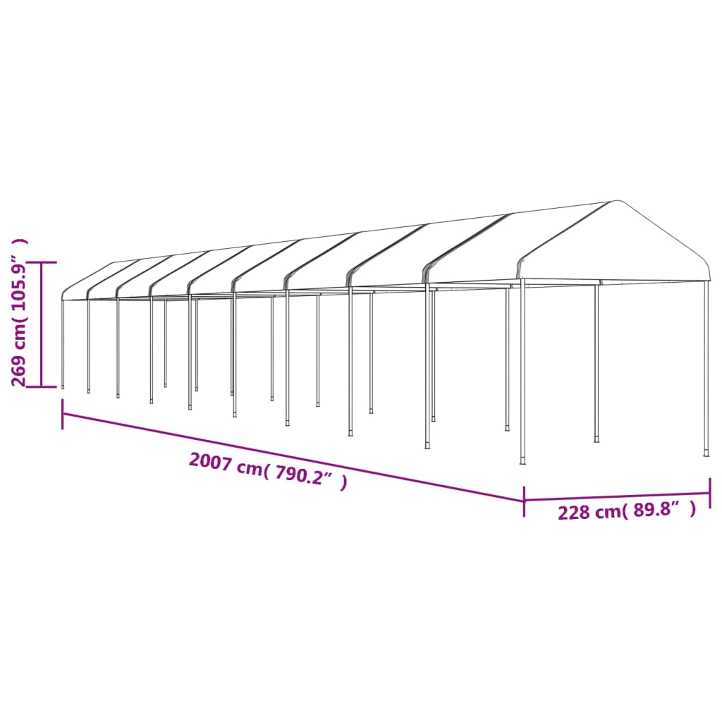 vidaXL pavillon med tag 20,07x2,28x2,69 m polyethylen hvid