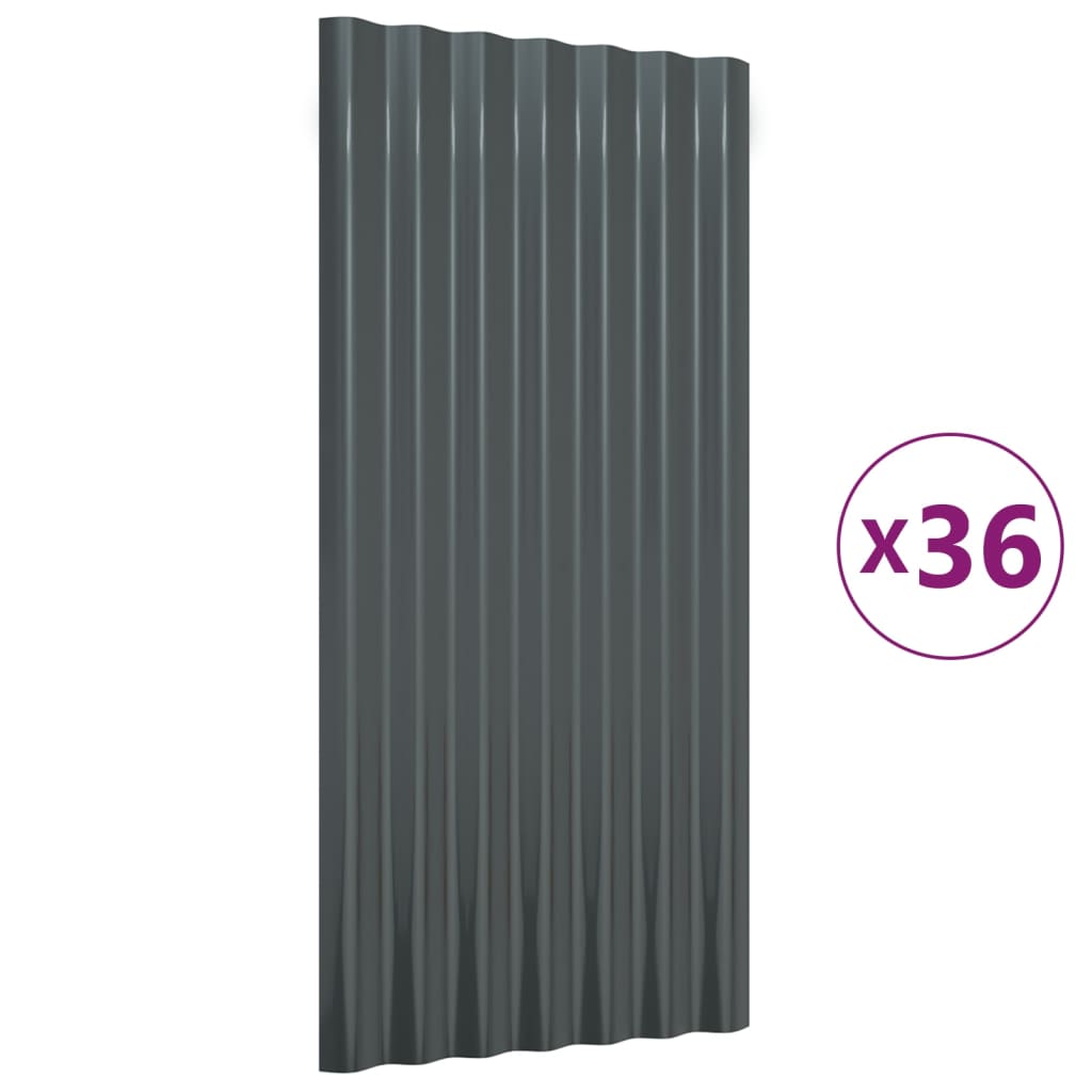 vidaXL tagplader 36 stk. 80x36 cm pulverlakeret stål antracitgrå
