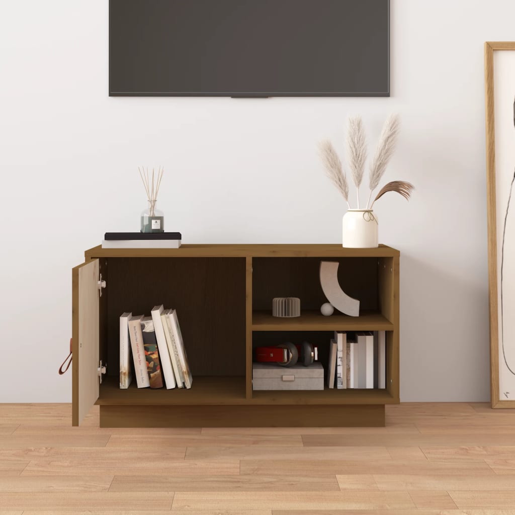 vidaXL tv-bord 70x34x40 cm massivt fyrretræ gyldenbrun