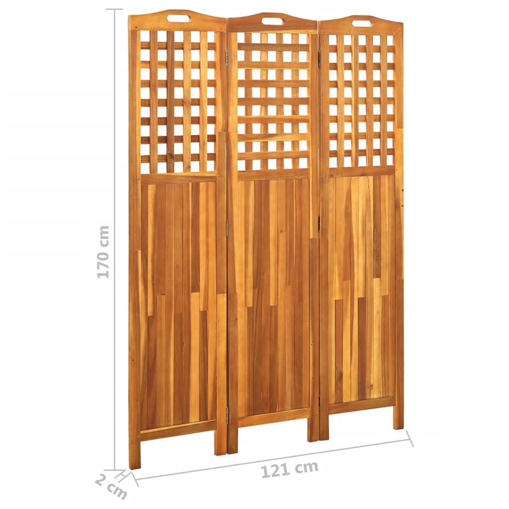 vidaXL 3-panels rumdeler 121x2x170 cm massivt akacietræ