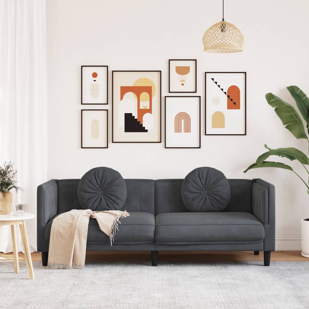 vidaXL 3-personers sofa med hynder velour mørkegrå
