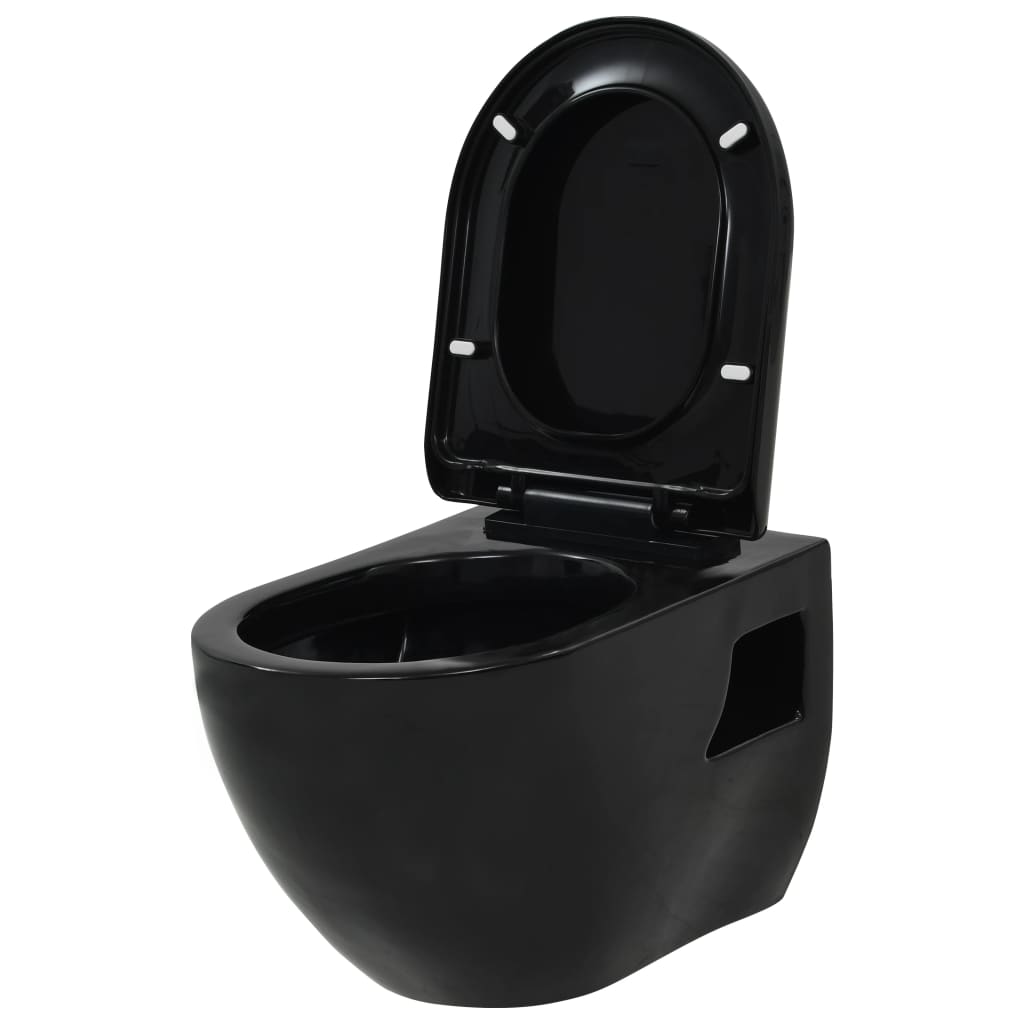 vidaXL væghængt toilet med skjult cisterne keramik sort