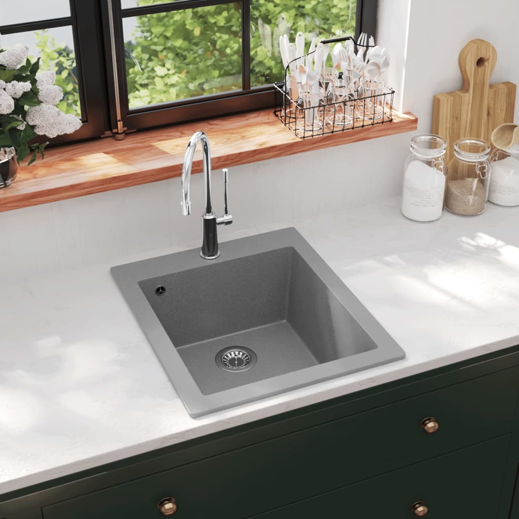 vidaXL nedfældningsvask til køkkenet enkeltvask granit grå