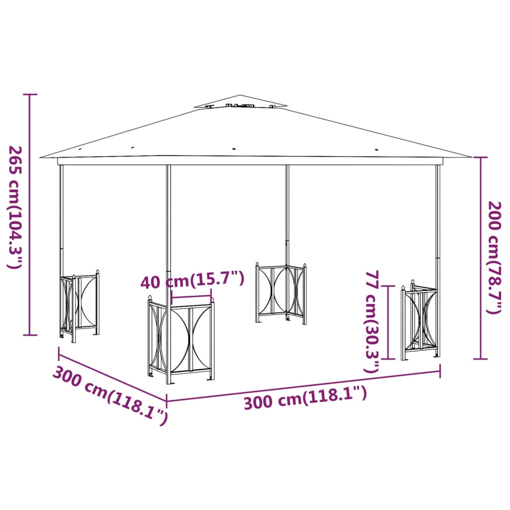 vidaXL pavillon med sidevægge og dobbelttag 3x3 m gråbrun