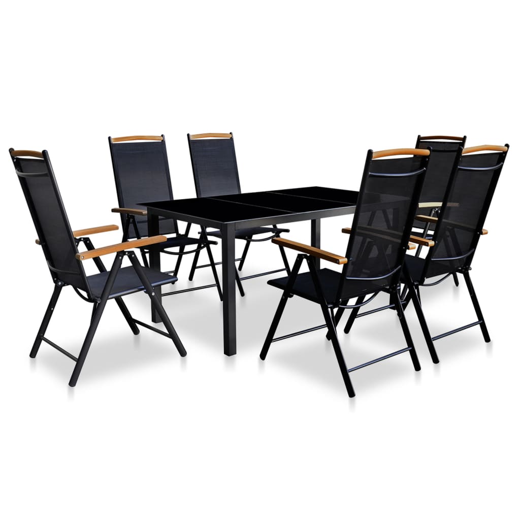 vidaXL udendørs spisebordssæt 7 dele med foldbare stole aluminium sort