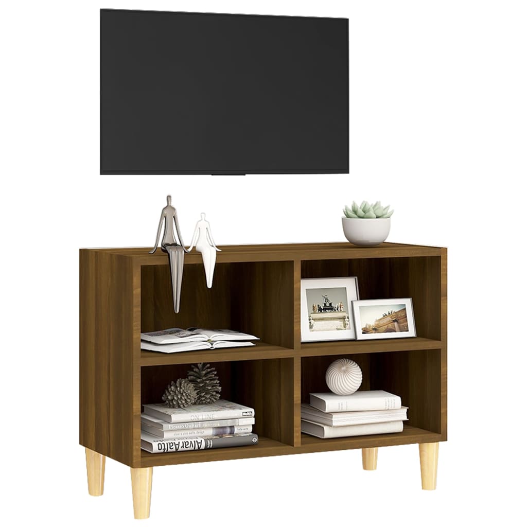 vidaXL tv-bord med massive træben 69,5x30x50 cm brun eg
