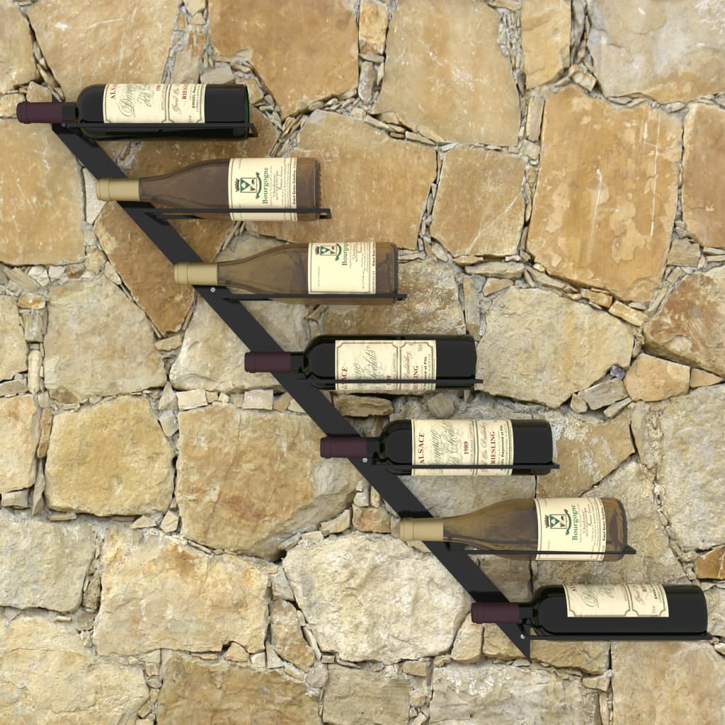 vidaXL væghængt vinreol til 7 flasker metal sort