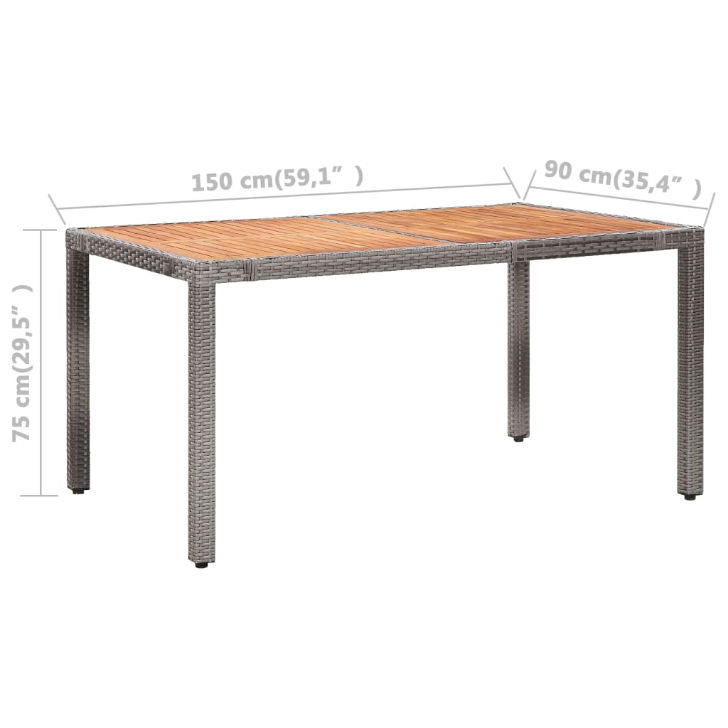 vidaXL udendørs spisebordssæt 7 dele med hynder polyrattan grå
