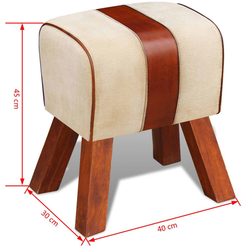 vidaXL taburet kanvas og ægte læder brun 40x30x45 cm