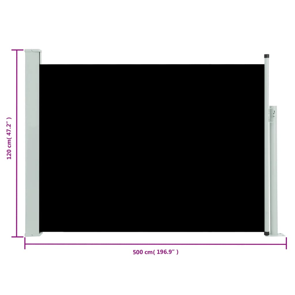 vidaXL sammenrullelig sidemarkise til terrassen 117x500 cm sort