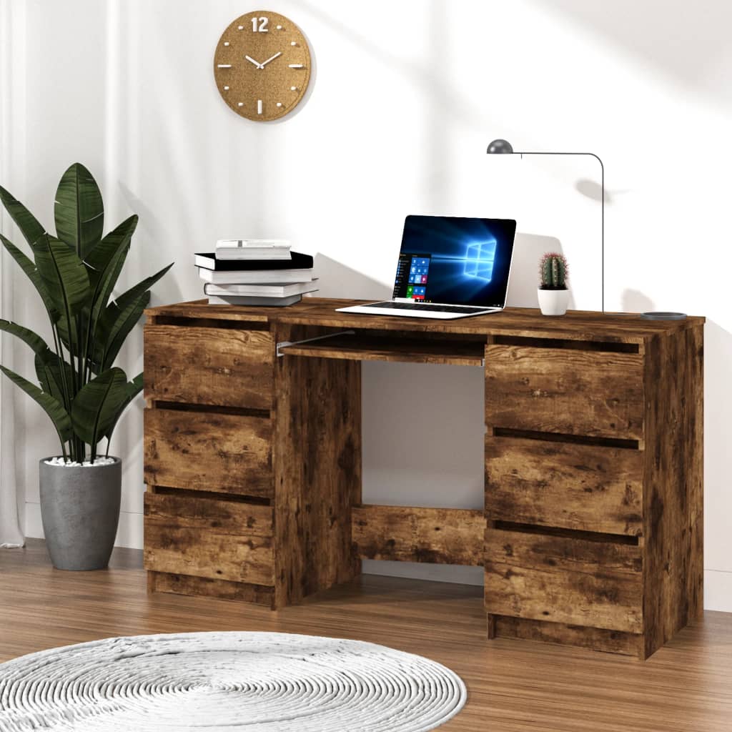 vidaXL skrivebord 140x50x77 cm konstrueret træ røget egetræsfarve