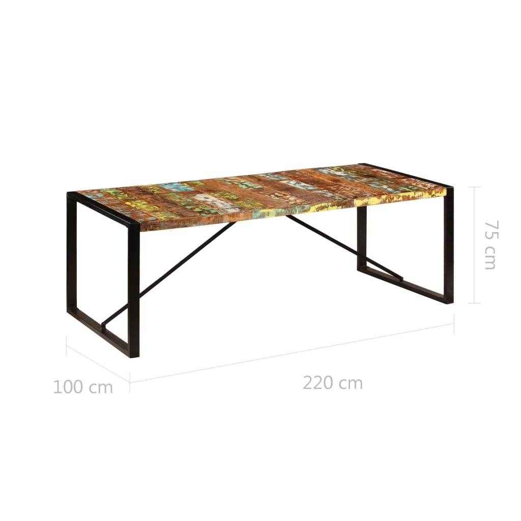 vidaXL spisebord 220x100x75 cm massivt genbrugstræ
