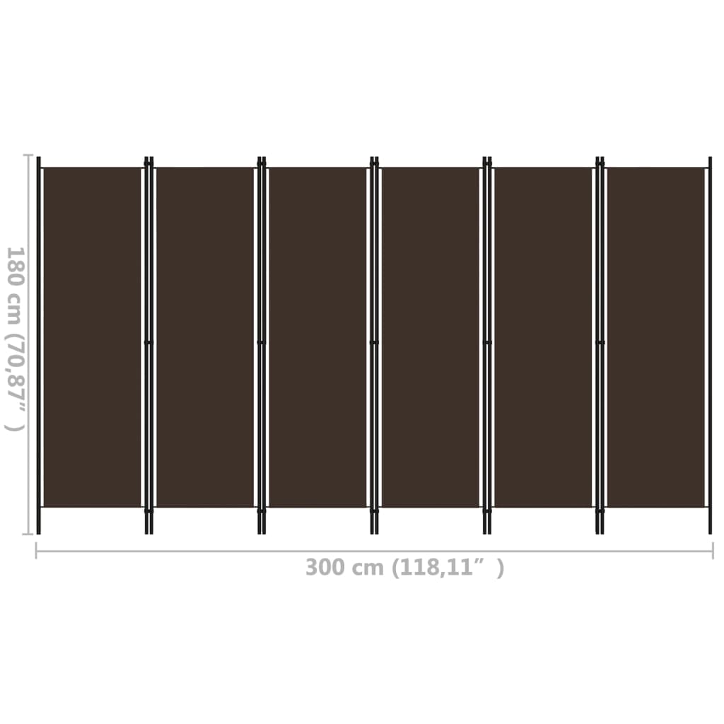vidaXL 6-panels rumdeler 300 x 180 cm brun