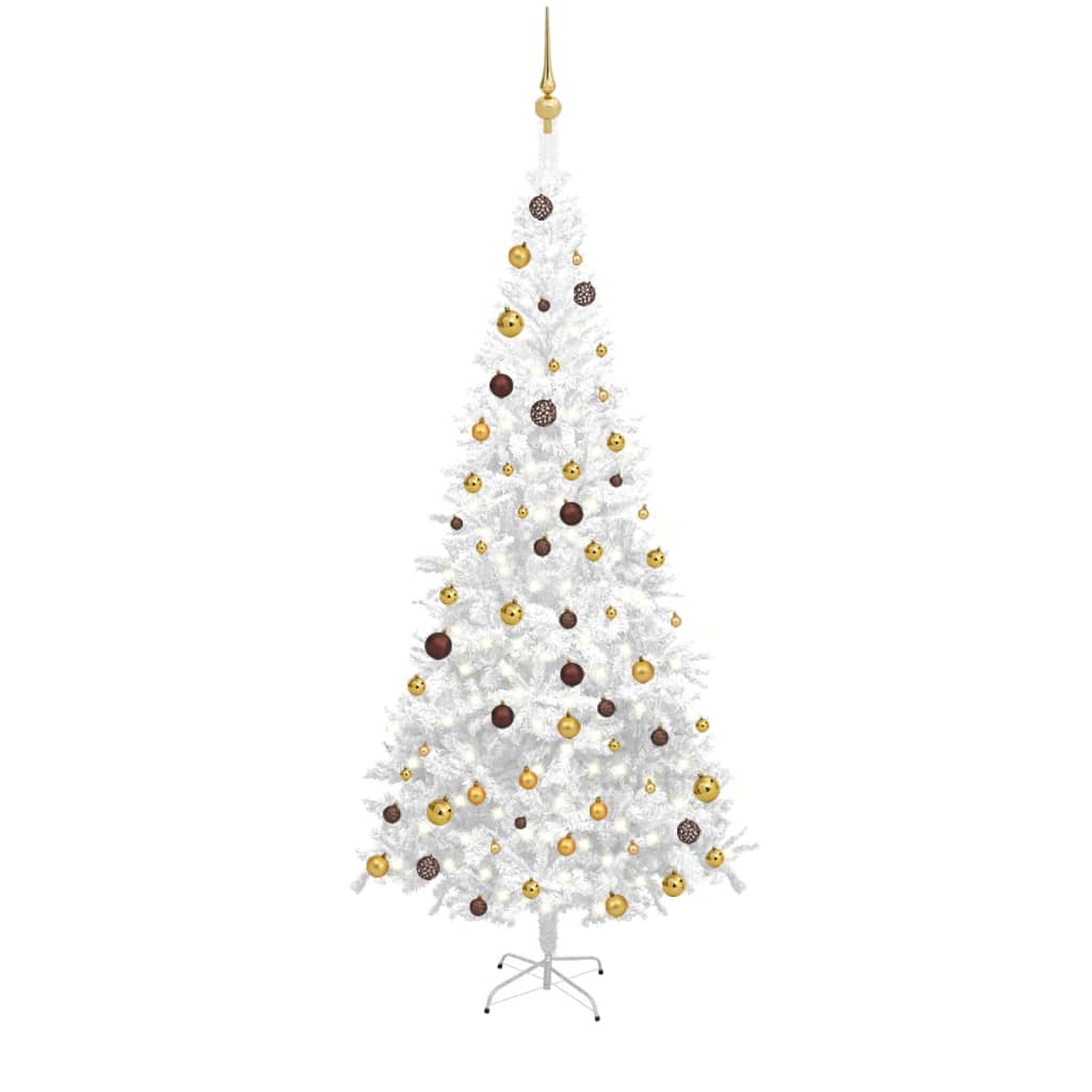 vidaXL kunstigt juletræ med lys og kuglesæt 240 cm hvid