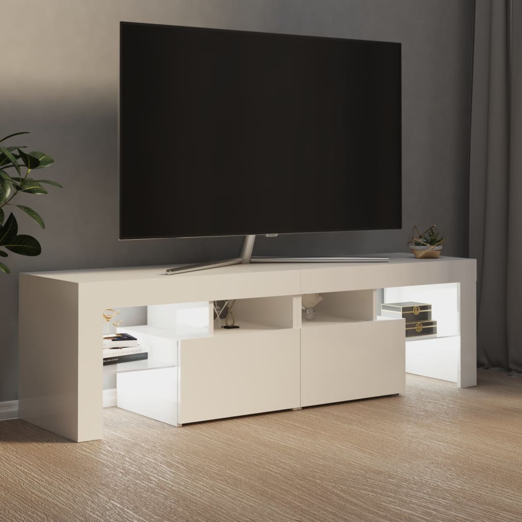 vidaXL tv-bord med LED-lys 140x36,5x40 cm hvid højglans