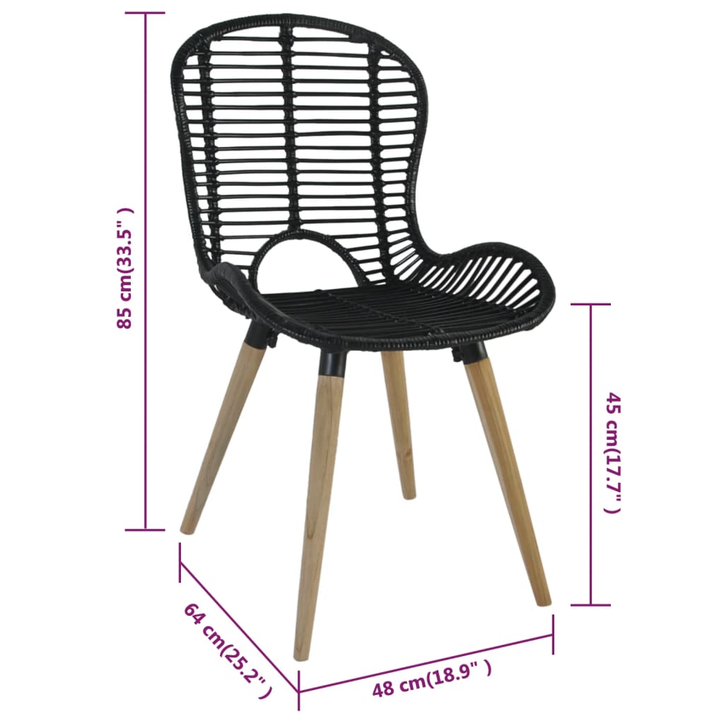 vidaXL spisebordsstole 2 stk. naturlig rattan sort