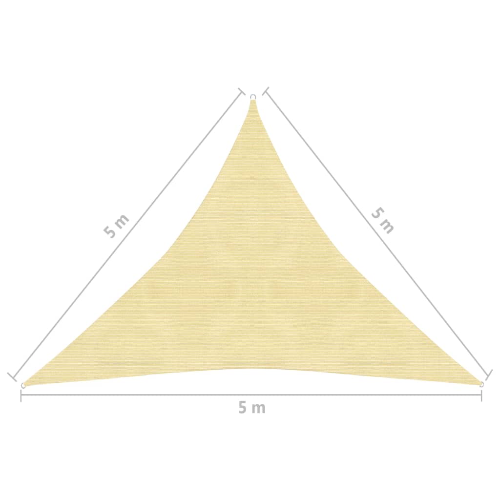 vidaXL Solsejl HDPE trekantet 5 x 5 x 5 m beige