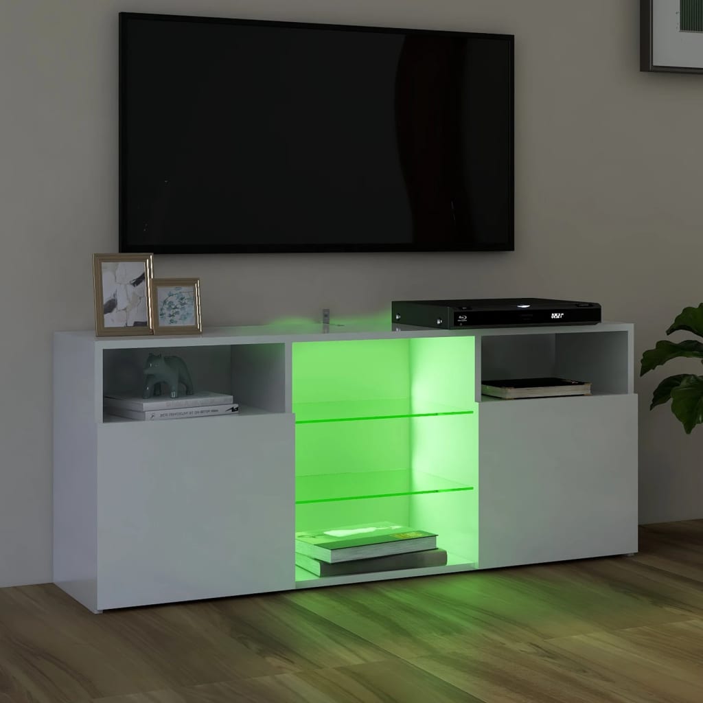 vidaXL tv-skab med LED-lys 120x30x50 cm hvid højglans