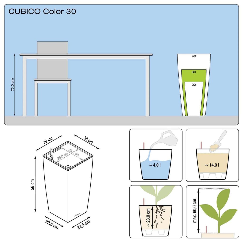 LECHUZA plantekrukke Cubico Color 30 ALL-IN-ONE skifergrå 13138