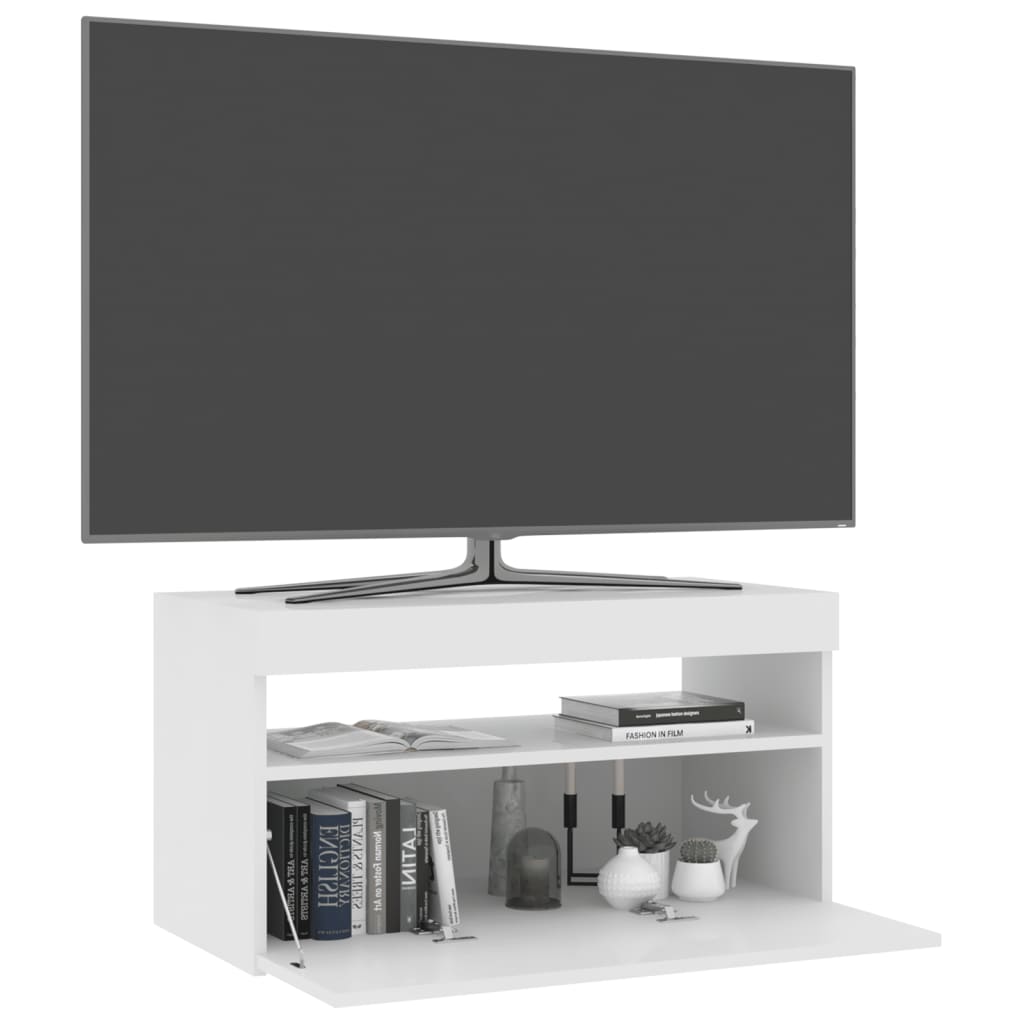 vidaXL tv-bord med LED-lys 75x35x40 cm hvid