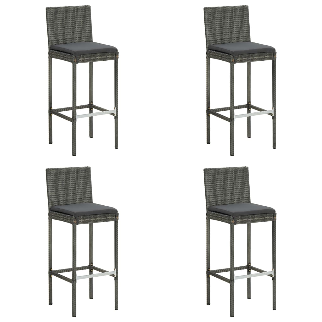 vidaXL barstole til haven med hynder 4 stk. polyrattan grå