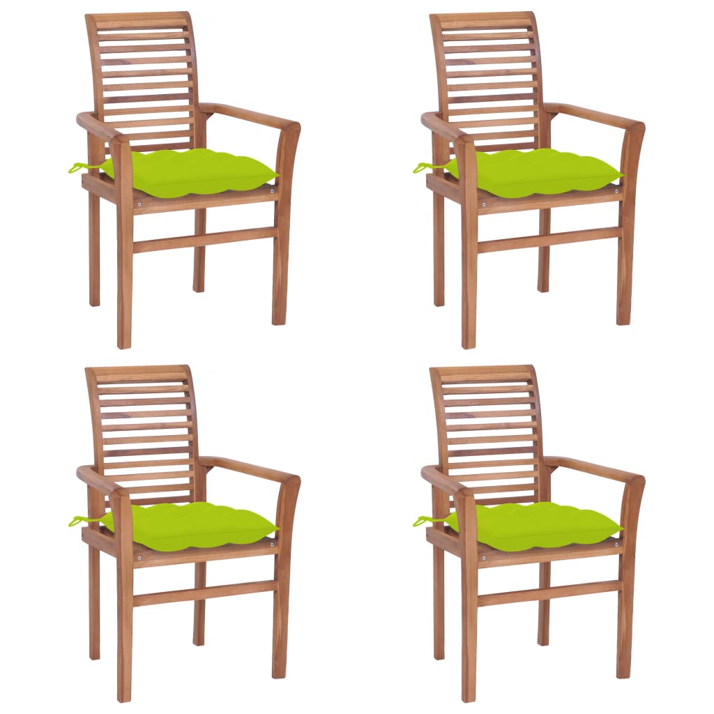 vidaXL spisebordsstole 4 stk. med lysegrønne hynder massivt teaktræ
