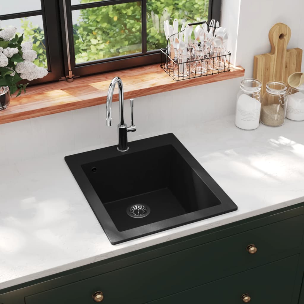 vidaXL nedfældningsvask til køkkenet enkeltvask granit sort