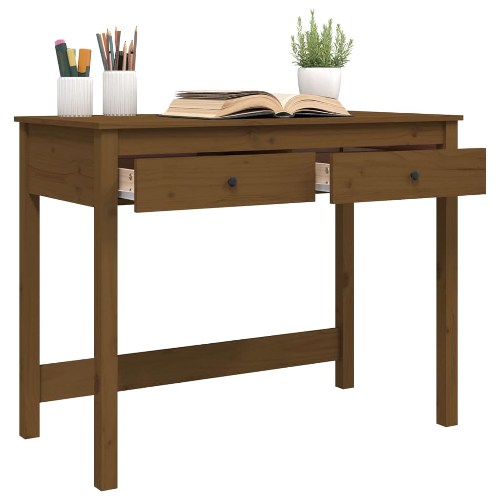 vidaXL skrivebord med skabe 100x50x78 cm massivt fyrretræ gyldenbrun