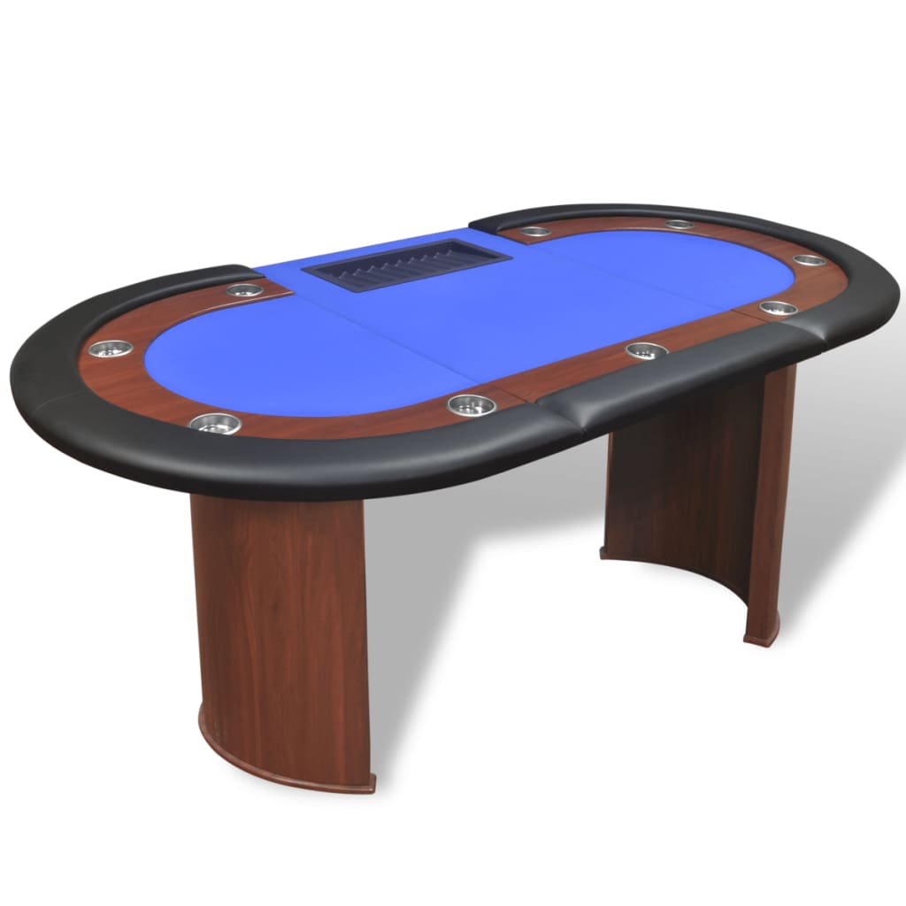 vidaXL 10 pers. pokerbord med dealerområde og jetonholder blå