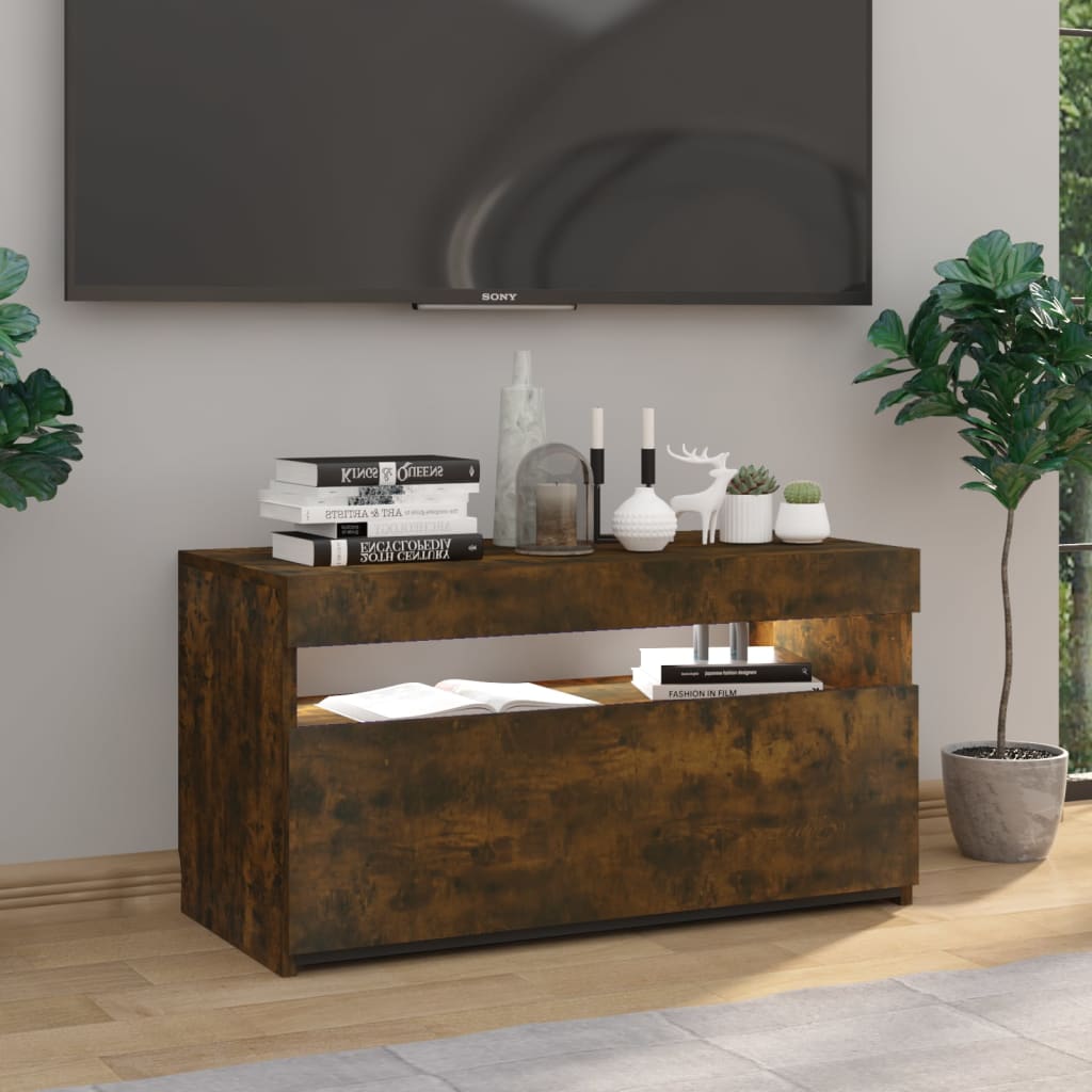 vidaXL tv-bord med LED-lys 75x35x40 cm røget egetræsfarve