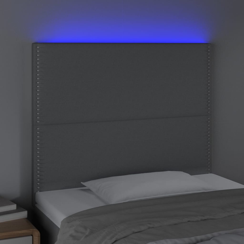 vidaXL sengegavl med LED-lys 90x5x118/128 cm stof lysegrå