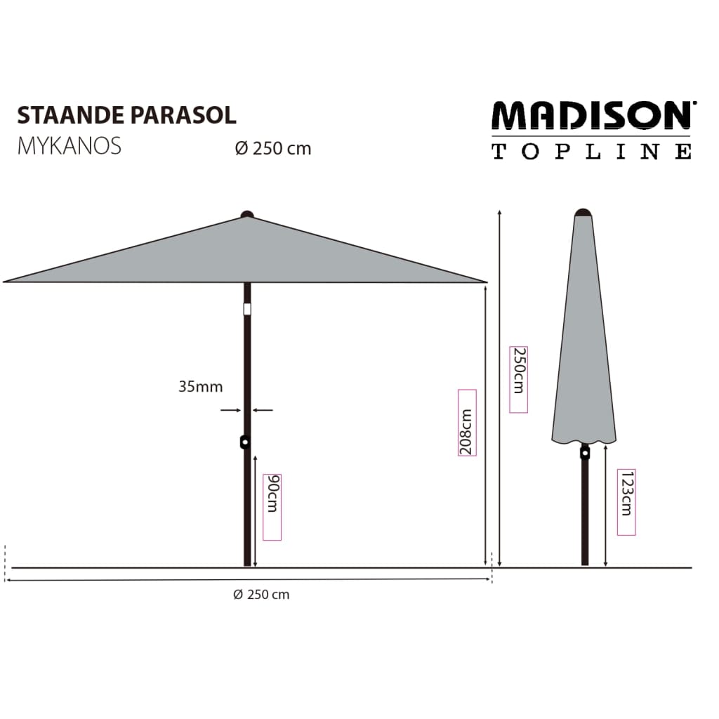 Madison parasol Mykanos 250 cm grå