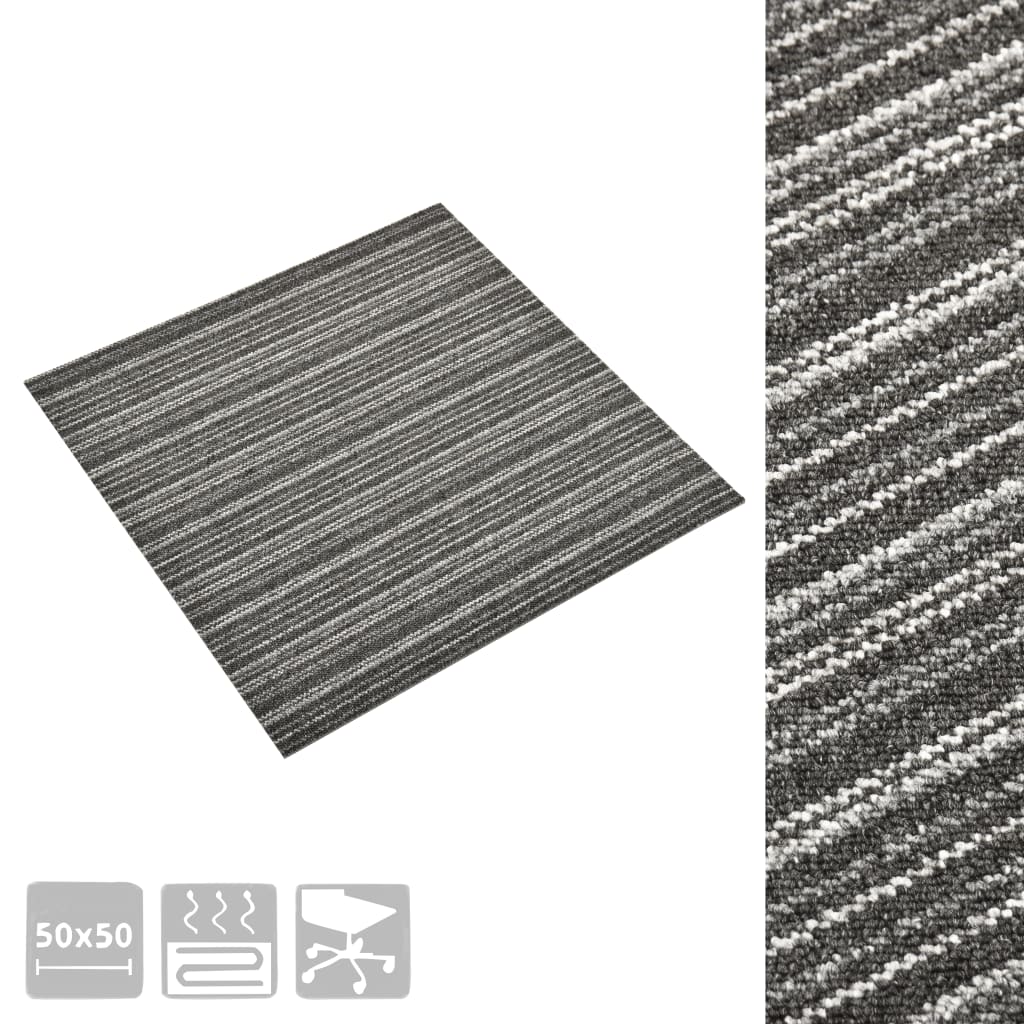 vidaXL tæppefliser 20 stk. 5 m² 50x50 cm stribet antracitgrå