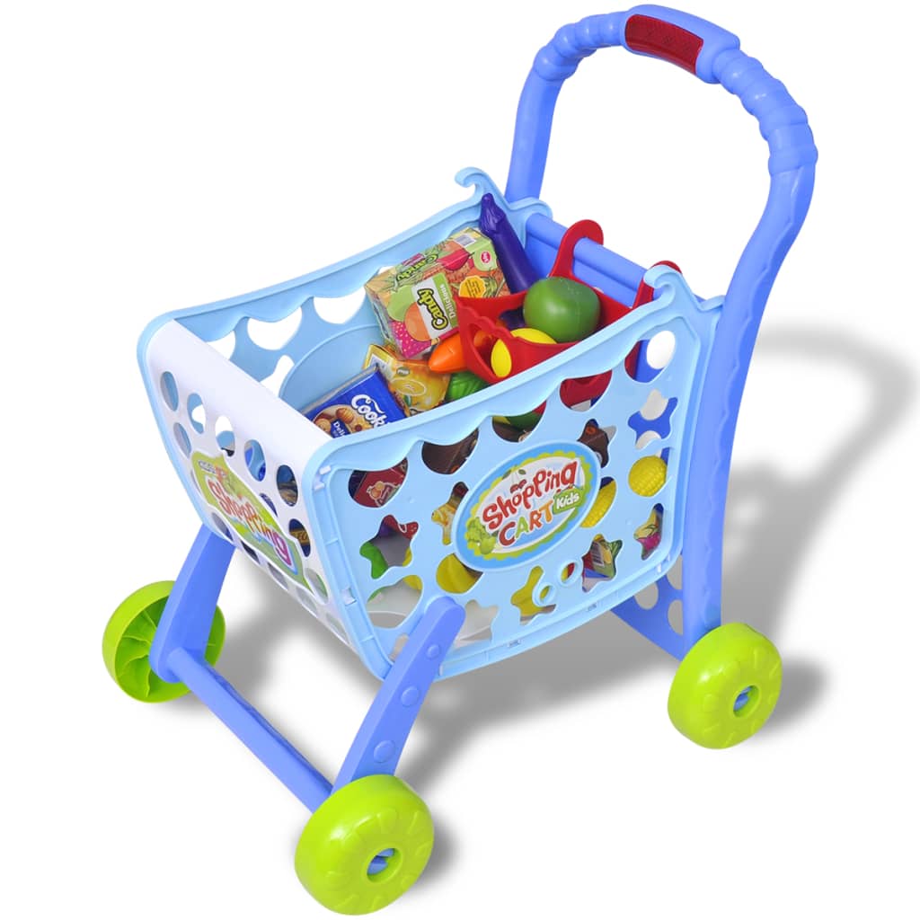 Legetøjsindkøbsvogn til børn og legerum, 3-i-1, blå