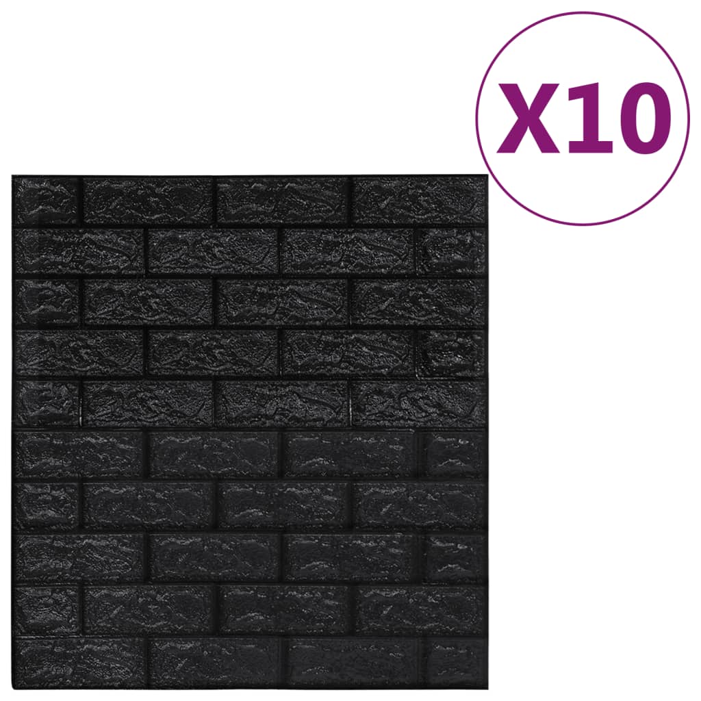vidaXL 3D vægklistermærker 10 stk. selvklæbende murstensdesign sort